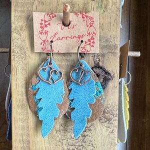 Blue and Brown Leaf Earrings